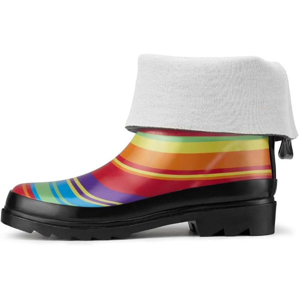 Women's Fashionable Waterproof Garden Mud Rubber Rain Rainbow Stripe Boots - Picture 8 of 9